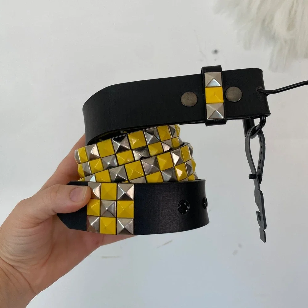 Unisex Y2K Genuine Leather‎ Belt Size M Punk Rocker Studded Goth Grunge Emo NWOT